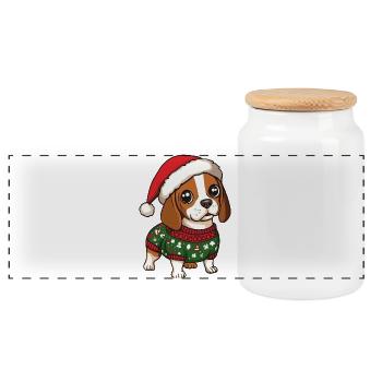 Beagle Dog Christmas - Panoramic Cookie Jar with Wooden Lid - white - Front