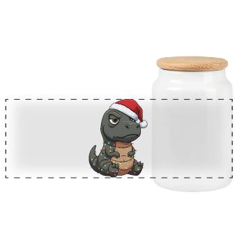 Mürrischer Dino Weihnachtsmann Clumsy Santa Gesche - Panorama Keksdose mit Holzdeckel - Weiß - Vorne