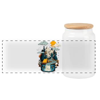 Mountain Lake Path - Camping Backpacker Motif - Panoramic Cookie Jar with Wooden Lid - white - Front