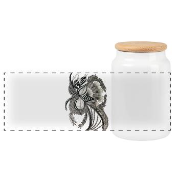 Ornement de branches florales monochromes - Boîte à biscuits avec couvercle en bois - blanc - Devant