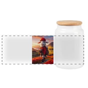 Hiking sheep at sunset - Panoramic Cookie Jar with Wooden Lid - white - Front
