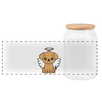 Dog with halo - Panoramic Cookie Jar with Wooden Lid - white - Front