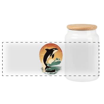 Orca Whale Sunset Vintage Sea Nature - Panoramic Cookie Jar with Wooden Lid - white - Front