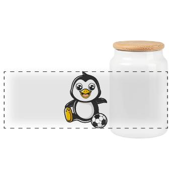 Penguin player with soccer ball - Panoramic Cookie Jar with Wooden Lid - white - Front