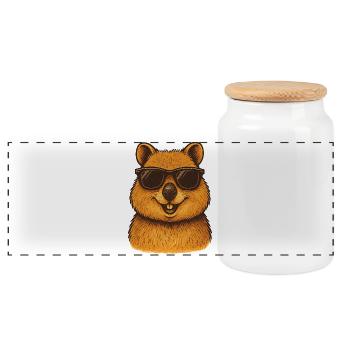 Quokka mit Sonnenbrille - Panorama Keksdose mit Holzdeckel - Weiß - Vorne