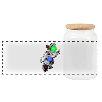 Line flowers with color balls - Panoramic Cookie Jar with Wooden Lid - white - Front