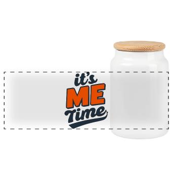 Es ist ein fettes Me Time-Logo - Panorama Keksdose mit Holzdeckel - Weiß - Vorne