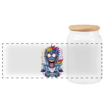 Crazy Gaming Unicorn with Controller Gamer - Panoramic Cookie Jar with Wooden Lid - white - Front