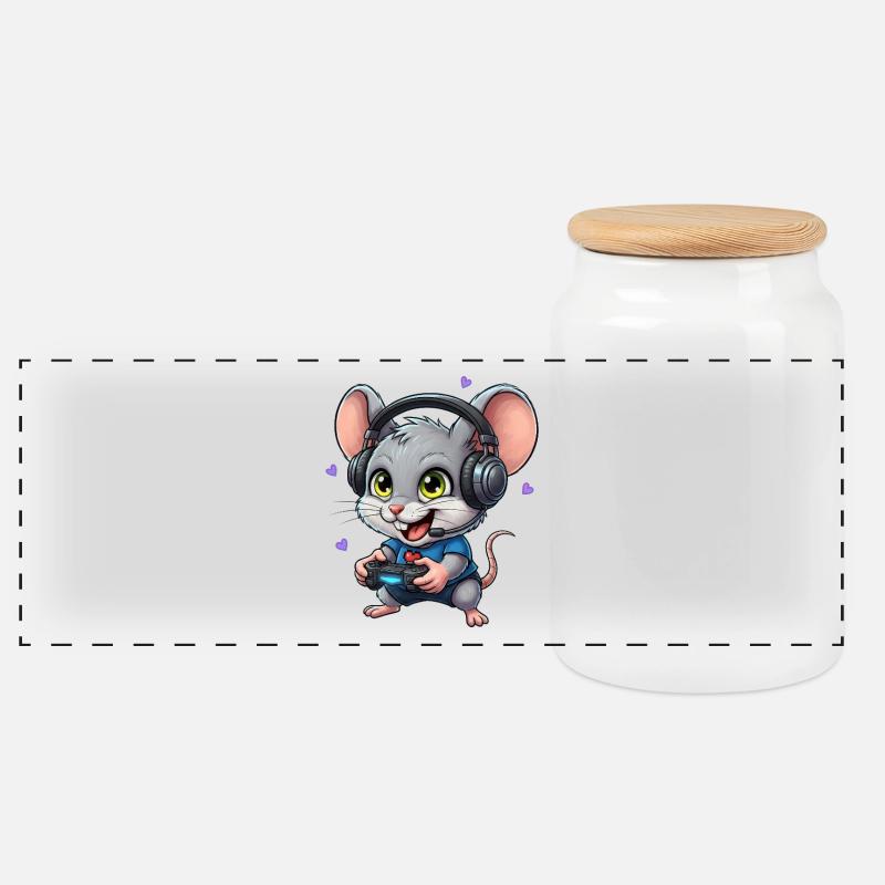 Souris de jeu avec casque Gamer Gift - Boîte à biscuits avec couvercle en bois - blanc
