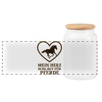 Mein Herz schlägt für Pferde – Pferdeliebe Design - Panorama Keksdose mit Holzdeckel - Weiß - Vorne