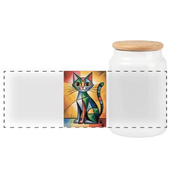 Cat Cubic - Boîte à biscuits avec couvercle en bois - blanc - Devant