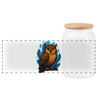 Hibou brun contre les vagues bleues - Boîte à biscuits avec couvercle en bois - blanc - Devant