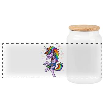 Regenbogen Einhorn Gaming Level Up Gamer - Panorama Keksdose mit Holzdeckel - Weiß - Vorne