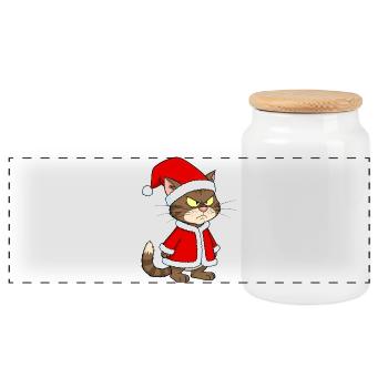 Cat Christmas grim funny - Panoramic Cookie Jar with Wooden Lid - white - Front