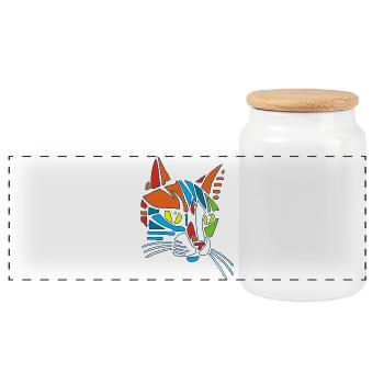 Stammes-Mosaik-Katze - Panorama Keksdose mit Holzdeckel - Weiß - Vorne