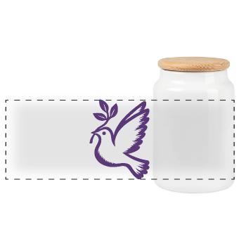 Purple Dove Emblem Olive Branch - Panoramic Cookie Jar with Wooden Lid - white - Front