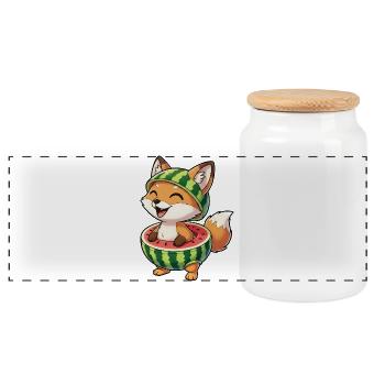 Funny fox with watermelon summer fun - Panoramic Cookie Jar with Wooden Lid - white - Front