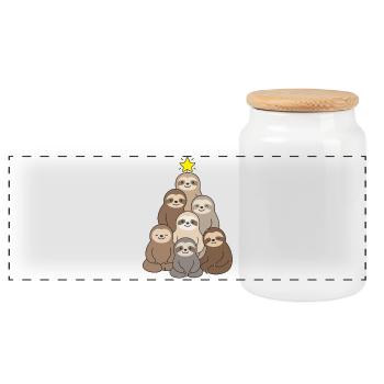 Cute Sloth Christmas Tree Christmas cutest - Panoramic Cookie Jar with Wooden Lid - white - Front