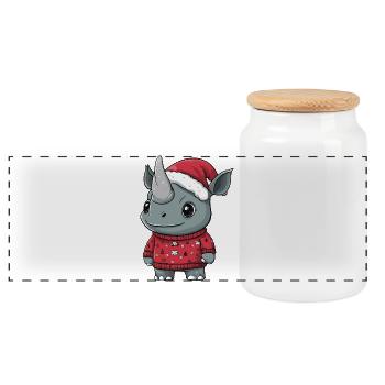 Nashorn Weihnachten Xmas - Panorama Keksdose mit Holzdeckel - Weiß - Vorne