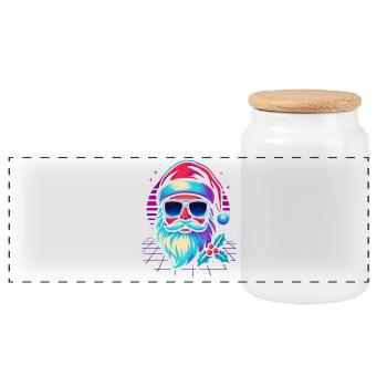 Santa Claus Funny Retro Gaming - Panoramic Cookie Jar with Wooden Lid - white - Front