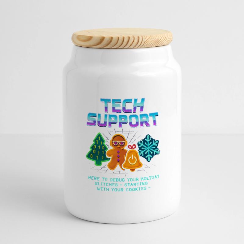 Funny Technical Support Debug Christmas Panoramic Cookie Jar with Wooden Lid