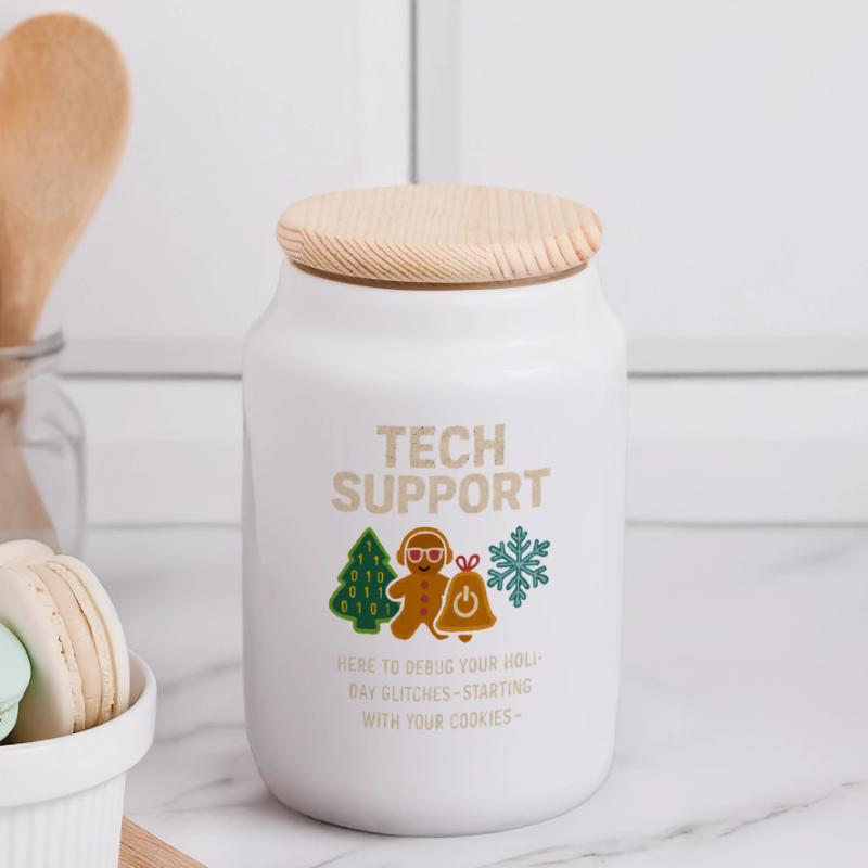 Admin Christmas Gift IT Support Debugging Panoramic Cookie Jar with Wooden Lid