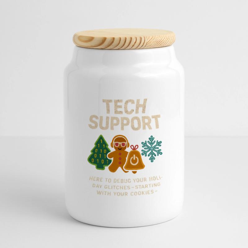 Admin Christmas Gift IT Support Debugging Panoramic Cookie Jar with Wooden Lid