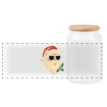 Cool Santa Claus Sunglasses Retro Vintage - Panoramic Cookie Jar with Wooden Lid - white - Front