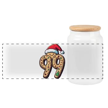 99 Number Biscuit Christmas - Panoramic Cookie Jar with Wooden Lid - white - Front