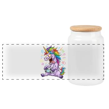 Joueur de licornes arc-en-ciel complètement drôle - Boîte à biscuits avec couvercle en bois - blanc - Devant