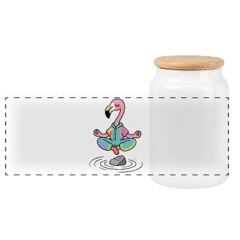Flamingo-Zen in Meditationsposition - Panorama Keksdose mit Holzdeckel - Weiß - Vorne