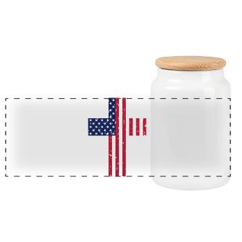 USA Cross Flag - Panoramic Cookie Jar with Wooden Lid - white - Front