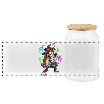 Chien gamer de style néon Wolf Gaming pour joueur - Boîte à biscuits avec couvercle en bois - blanc - Devant