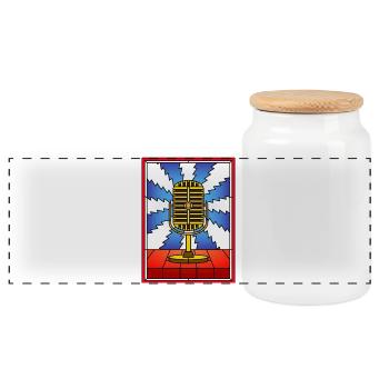 Retro-Mikrofon-Buntglas-Design - Panorama Keksdose mit Holzdeckel - Weiß - Vorne