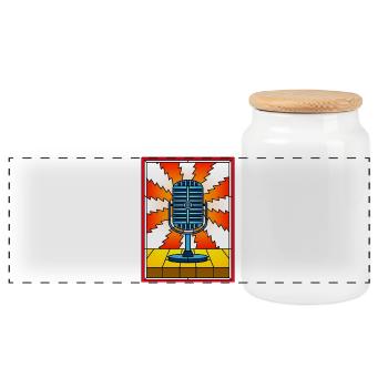 Vintage-Buntglas-Mikrofon - Panorama Keksdose mit Holzdeckel - Weiß - Vorne