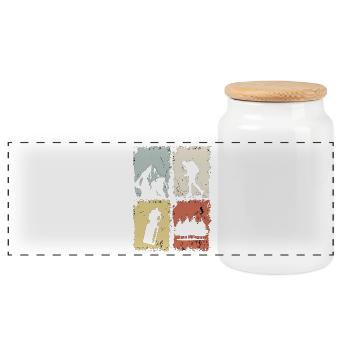 Four Panel Silhouette Grunge - Panoramic Cookie Jar with Wooden Lid - white - Front