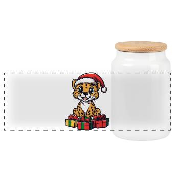Cadeaux de Noël guépard - Boîte à biscuits avec couvercle en bois - blanc - Devant
