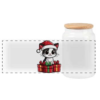 Cat Christmas Gifts - Panoramic Cookie Jar with Wooden Lid - white - Front