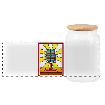 Retro Microphone Lightning Burst - Panoramic Cookie Jar with Wooden Lid - white - Front