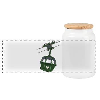 Green Cable Car Heart Motif - Panoramic Cookie Jar with Wooden Lid - white - Front