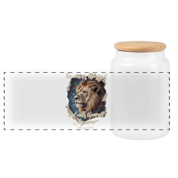 Leo Bible Verse Christian - Panoramic Cookie Jar with Wooden Lid - white - Front