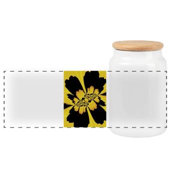 Yellow Black Flower - Panoramic Cookie Jar with Wooden Lid - white - Front