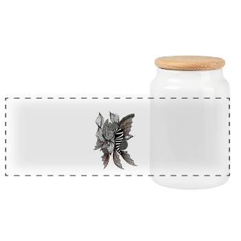 Zebra Flower Illustration in Black and White - Panoramic Cookie Jar with Wooden Lid - white - Front