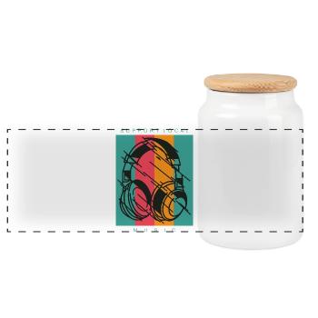 DJ Music Headphone Outfit - Panoramic Cookie Jar with Wooden Lid - white - Front