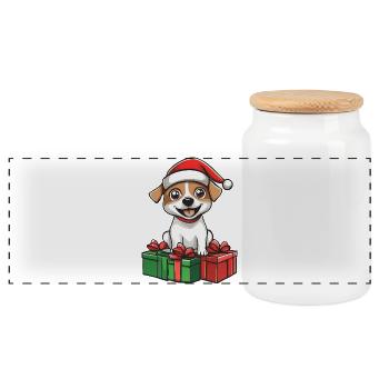 Jack Russel Terrier Hund Weihnachten Geschenke - Panorama Keksdose mit Holzdeckel - Weiß - Vorne