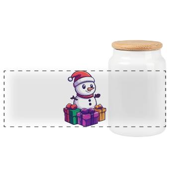Schneemann Weihnachten Geschenke - Panorama Keksdose mit Holzdeckel - Weiß - Vorne