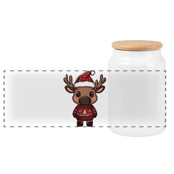 Elch Weihnachten Xmas - Panorama Keksdose mit Holzdeckel - Weiß - Vorne