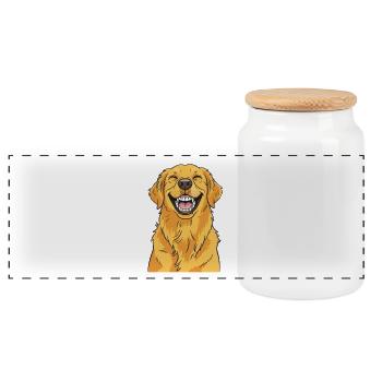 Golden Retriever joyeux - Amoureux des chiens - Boîte à biscuits avec couvercle en bois - blanc - Devant