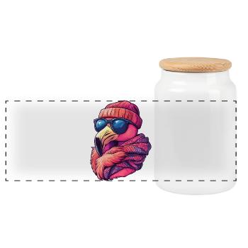 Cooler Flamingo Winter Streetwear mit Sonnenbrille - Panorama Keksdose mit Holzdeckel - Weiß - Vorne