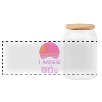 Ich vermisse die 80er – Neon-Sonnenuntergangs-Raster - Panorama Keksdose mit Holzdeckel - Weiß - Vorne